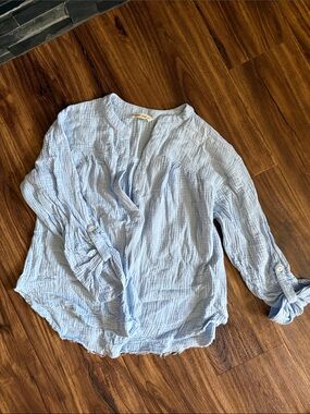 Soft Light Blue Gauze Button-Up Top